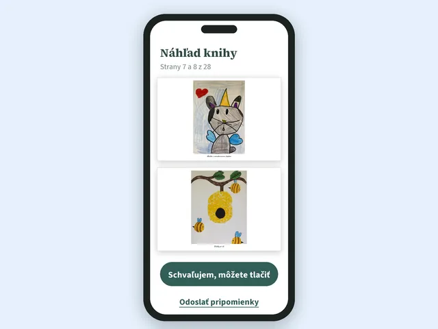Náhľad knihy v mobile s tlačidlom na schválenie